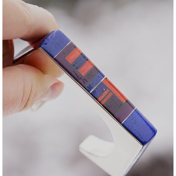 Jim Harrison Navajo Native Indian Sterling Inlay Multi Stone Cuff Bracelet Heavy - Picture 9 of 17